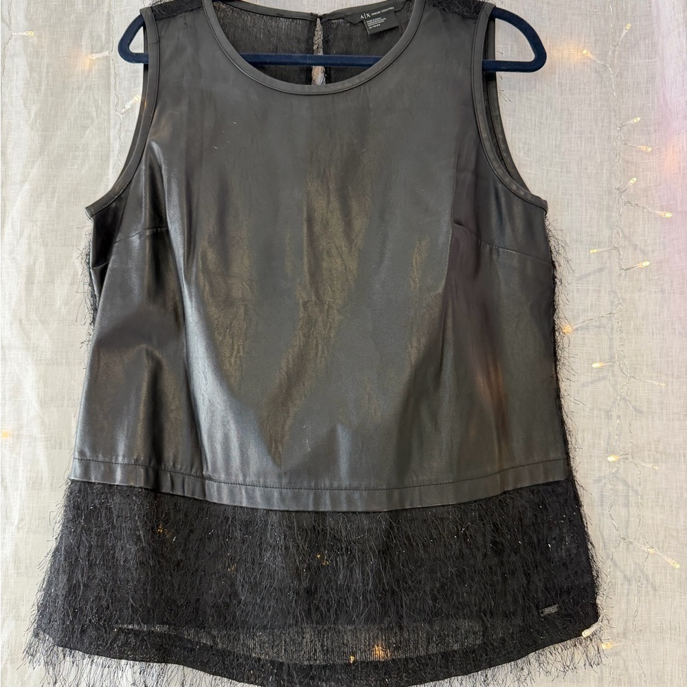 Armani Exchange Black Sleeveless Blouse with Textured Hem
